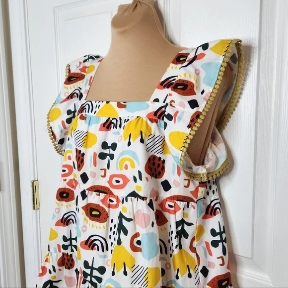 THML Multicolor Dress Flutter Sleeve with Abstract Design Size Small - Picture 2 of 11